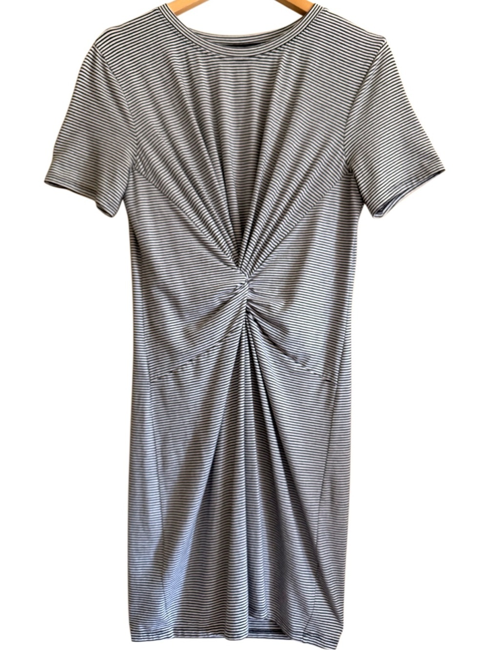 THEORY Pima Cotton Modal Blend Soft Comfy Casual Striped Twisted Front Dress S